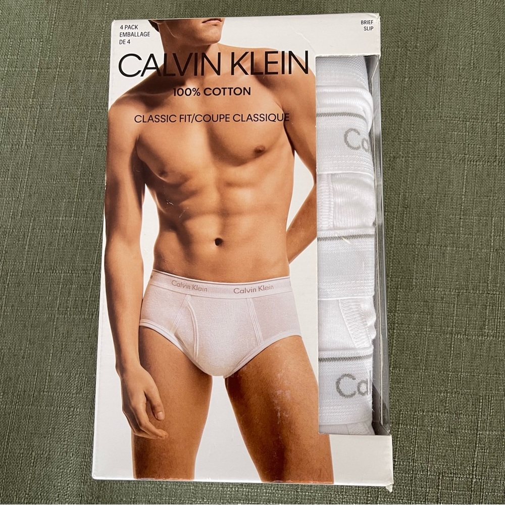 Calvin Klein Classic Fit Briefs (4) - White.  Mens: Small (28-30).